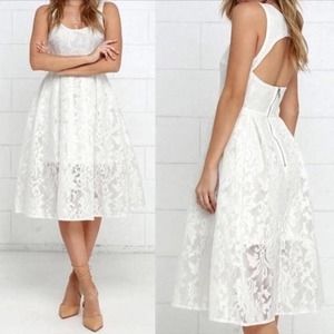 LuLu's Lace Cutout Fit & Flare Midi Dress White Women's Size Large